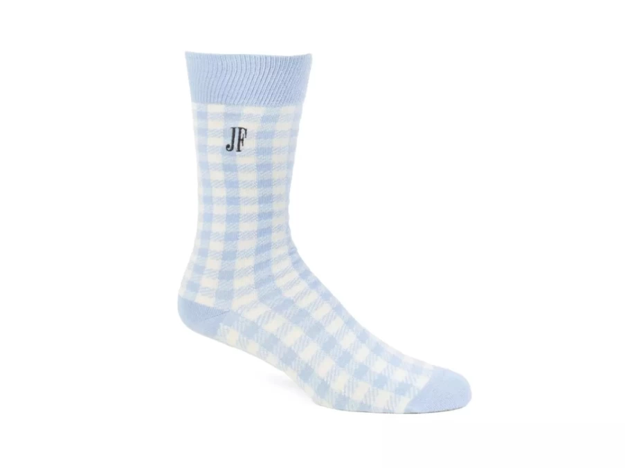 Fluevog Shoes Leroy Vog Gingham Socks in Off White & Light Blue