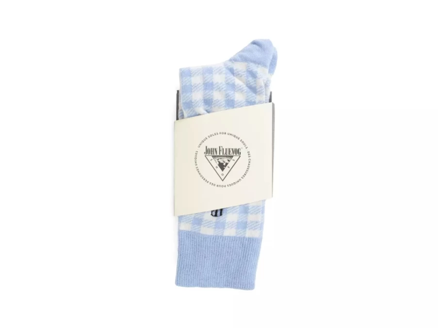 Fluevog Shoes Leroy Vog Gingham Socks in Off White & Light Blue
