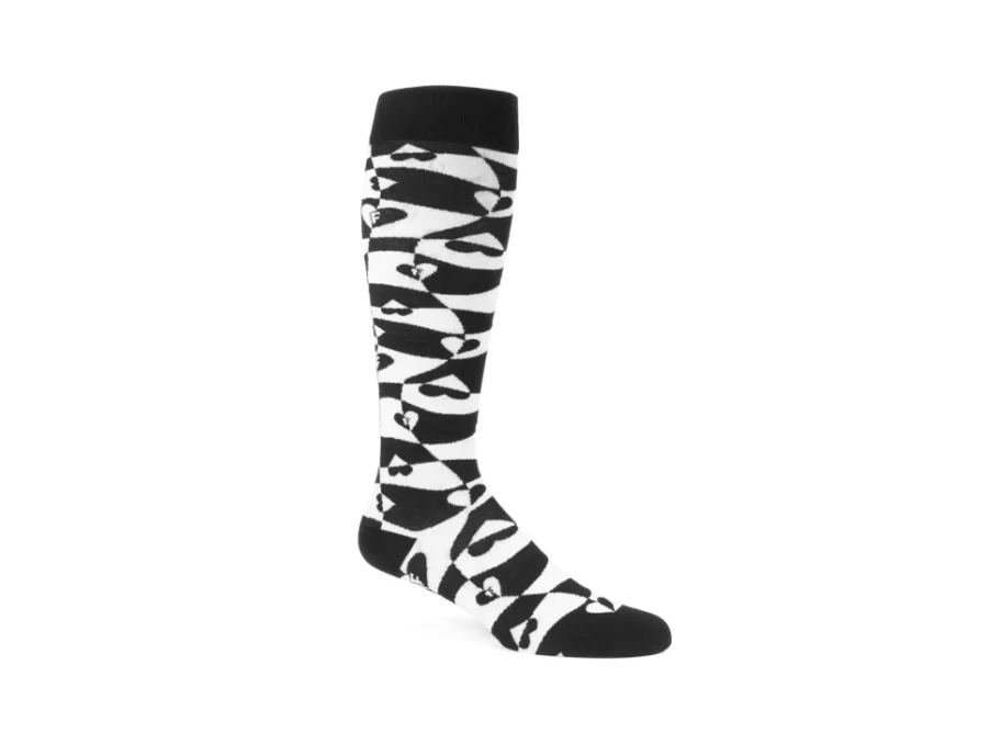 Fluevog Shoes Mabel Vog Warped Hearts Socks - White/Black Striped Casual Socks