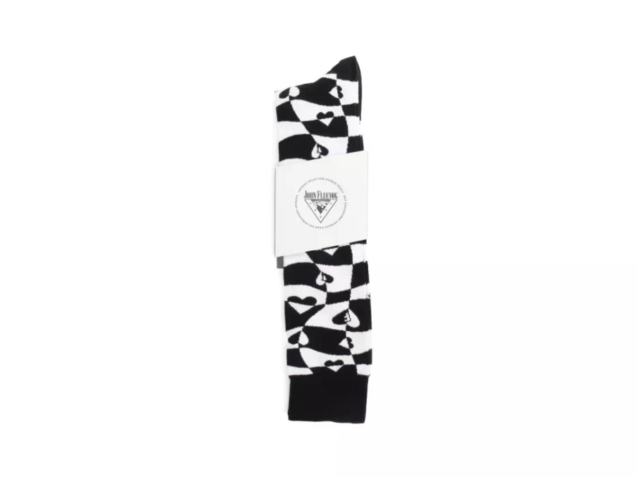 Fluevog Shoes Mabel Vog Warped Hearts Socks - White/Black Striped Casual Socks