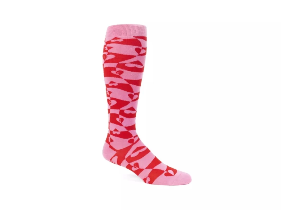 Fluevog Shoes Mabel Vog Warped Hearts Socks - Pink/Red Striped Casual Socks