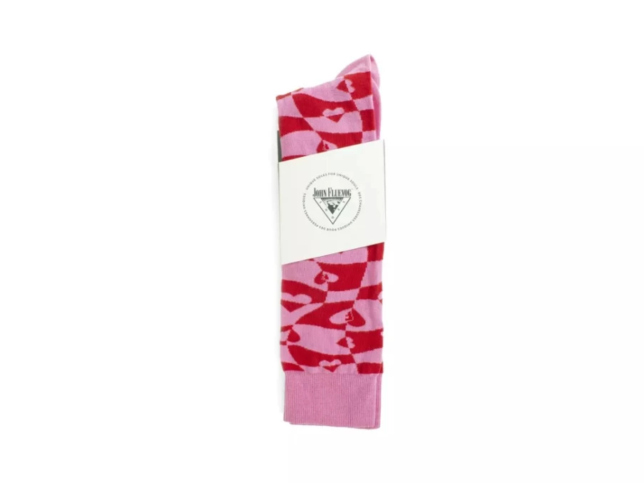Fluevog Shoes Mabel Vog Warped Hearts Socks - Pink/Red Striped Casual Socks