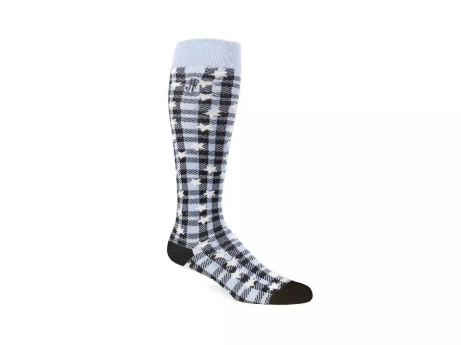 Fluevog Shoes Mochi Vog Socks - Black/Blue Stars Spotted Gingham Pattern Socks