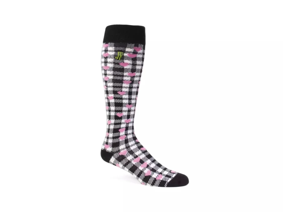 Fluevog Shoes Mochi Vog Socks - White Black Pink Hearts Spotted Gingham Pattern