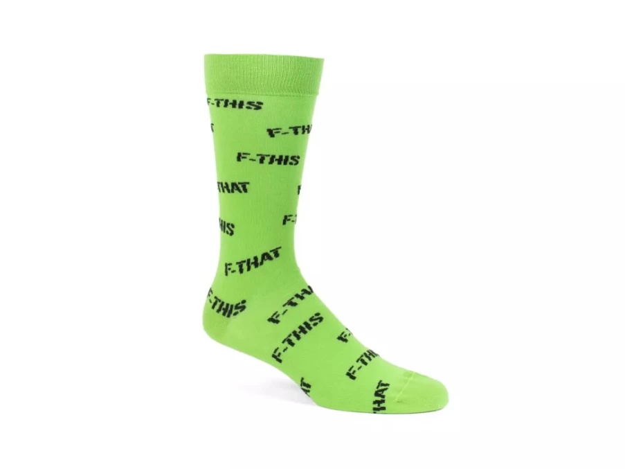 Fluevog Putzee Vog Socks - Green & Black F-This F-That Novelty Socks for Men & Women