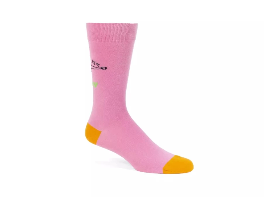 Fluevog Shoes Toph Vog Floral Freddy Socks - Pink & Orange Patterned Socks