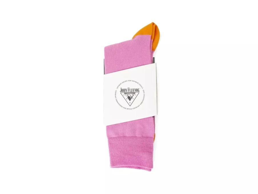 Fluevog Shoes Toph Vog Floral Freddy Socks - Pink & Orange Patterned Socks