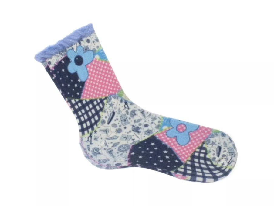 Fluevog Shoes Akira Vog Patchwork Ruffle Socks | Colorful Stylish Socks