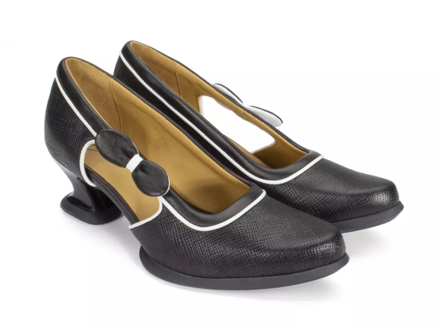 Fluevog Shoes Black Anodea Heel with Side Bow - Stylish Women's Pumps