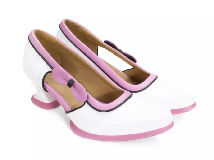 Fluevog Shoes Anodea Heel With Side Bow - White/Pink Women's Fashion Pump