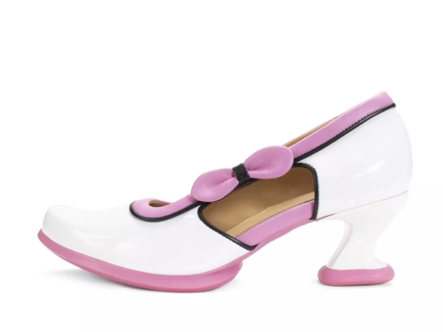 Fluevog Shoes Anodea Heel With Side Bow - White/Pink Women's Fashion Pump