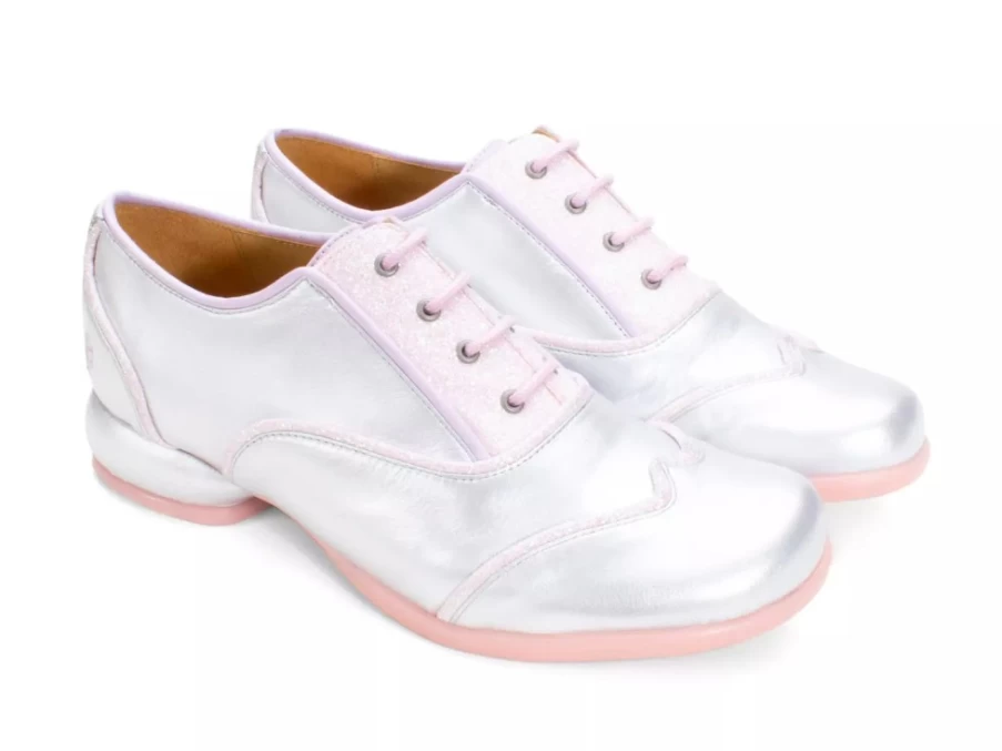 Fluevog Shoes Martha Silver Pink Glitter Contrast Lace-Up Women's Fashion Sneakers