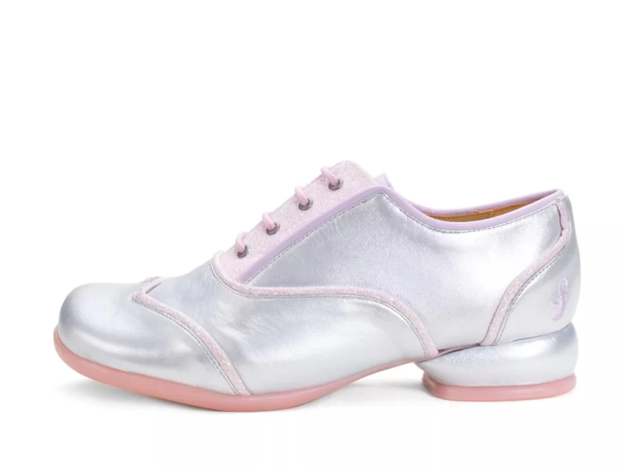 Fluevog Shoes Martha Silver Pink Glitter Contrast Lace-Up Women's Fashion Sneakers