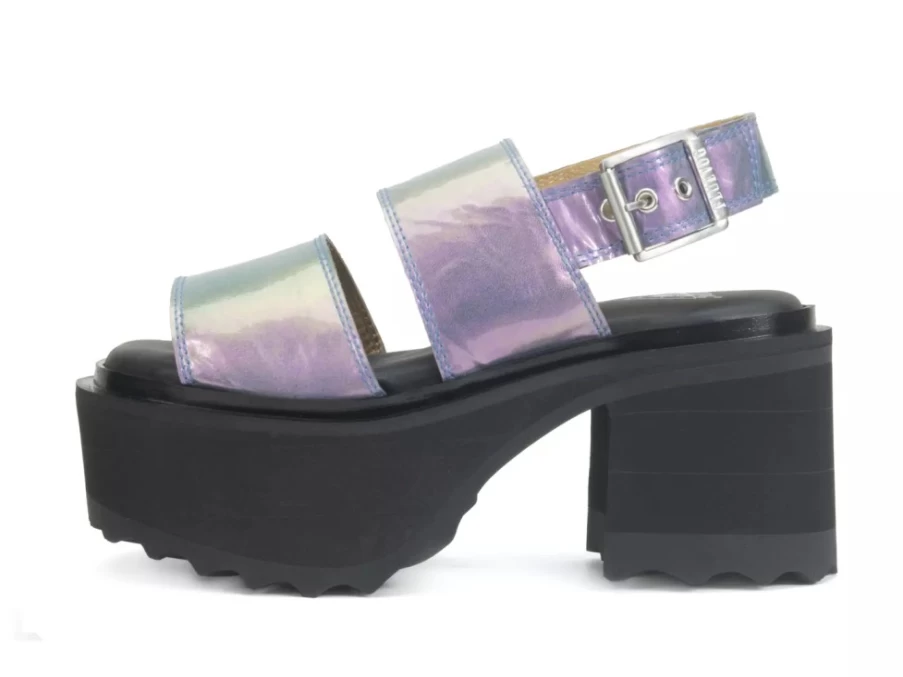 Fluevog Shoes Razzle Blue Metallic Platform Sandals for Women - Stylish & Comfortable