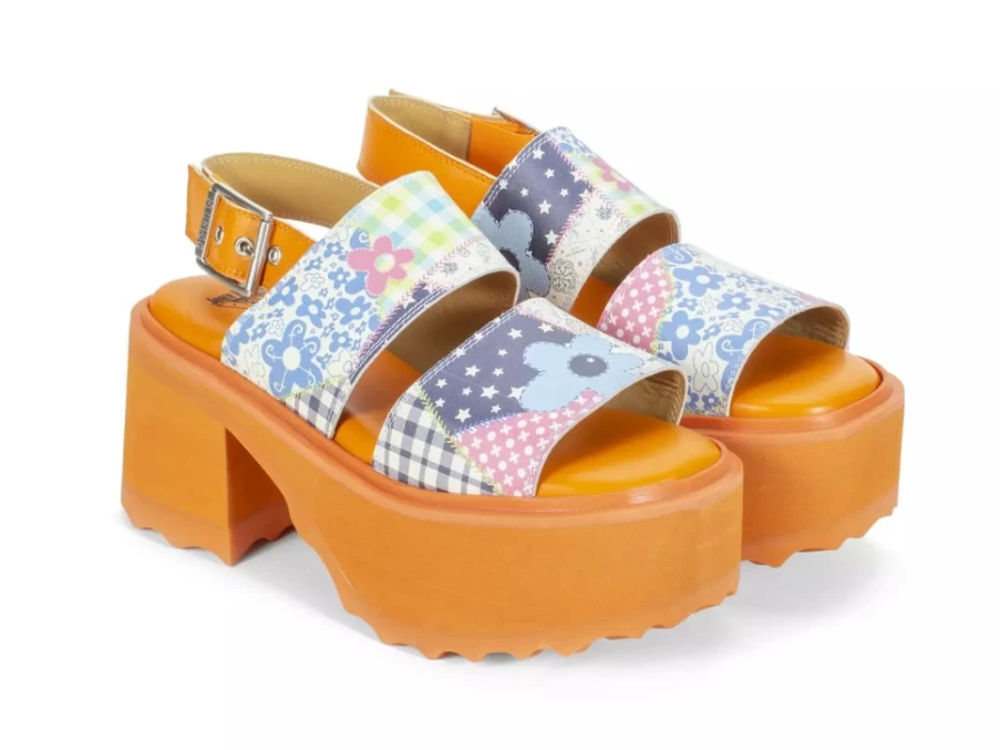 Fluevog Shoes Razzle Platform Sandal in Patchwork/Orange | Bold & Comfortable Design