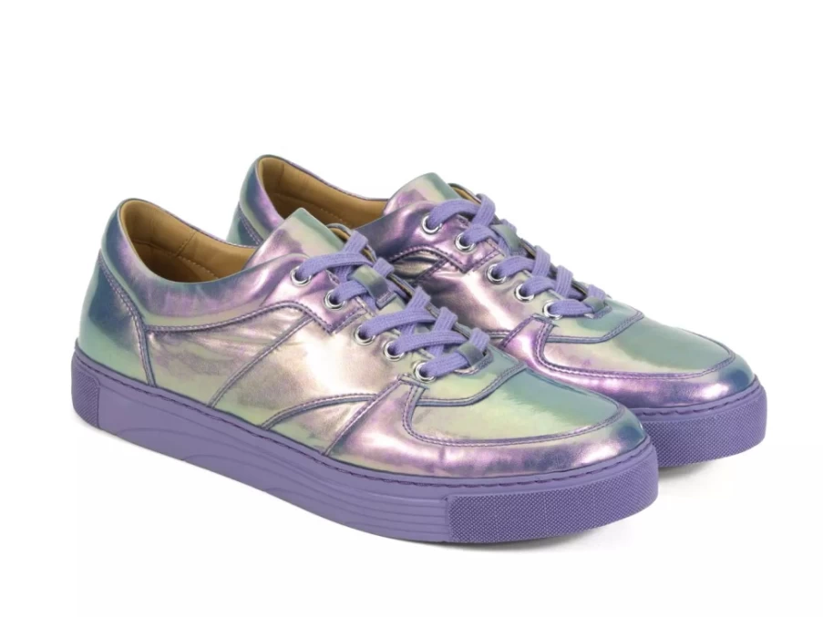 Fluevog Shoes Blue Metallic Lace-Up Sneakers | Leeside Style