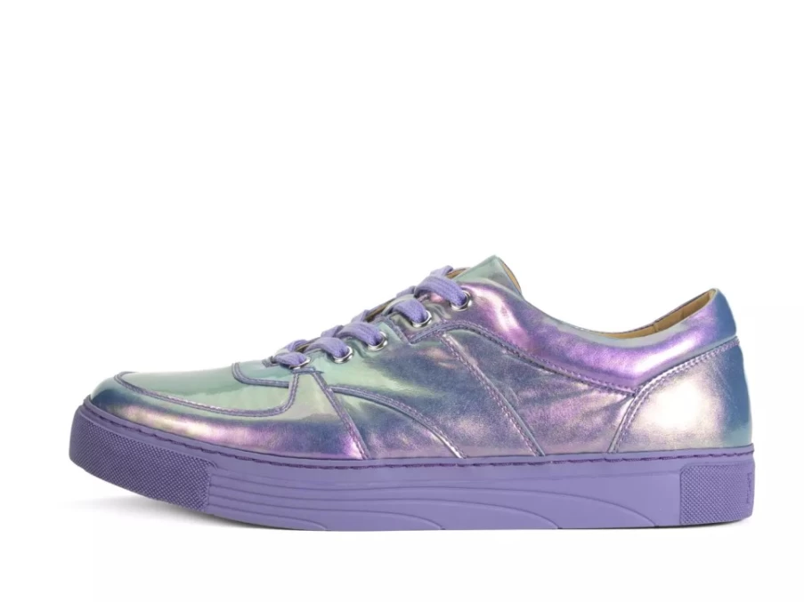 Fluevog Shoes Blue Metallic Lace-Up Sneakers | Leeside Style
