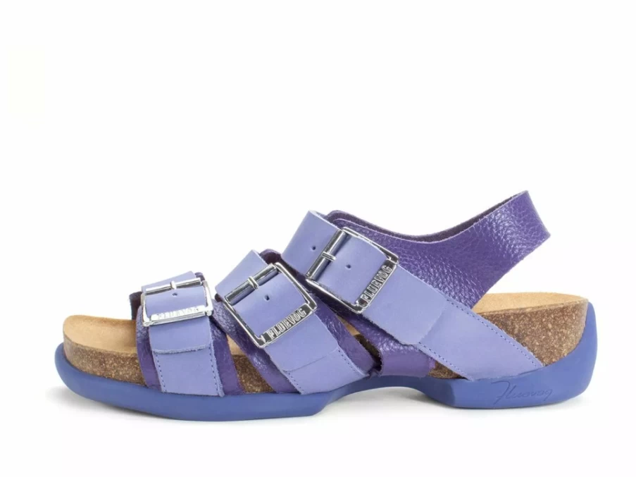 Fluevog Shoes Elsie Lavender Strappy Buckle Sandals for Women