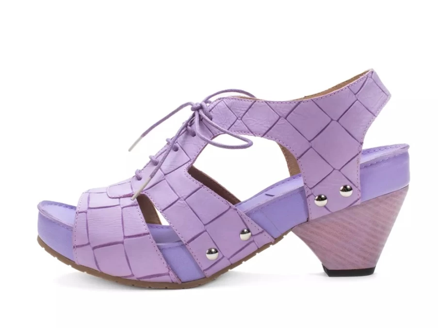 Fluevog Shoes Joni Lace-Up Slingback Sandal in Purple Weave | Stylish Women's Heels