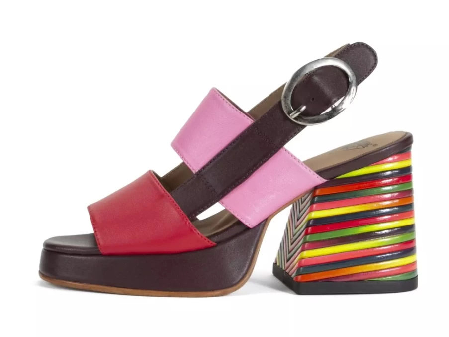 Fluevog Shoes Kerry Slingback Platform Sandal in Burgundy & Pink