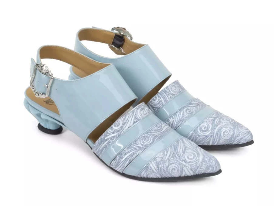Fluevog Shoes Ellychnia Blue Strappy Slingback Heels for Women