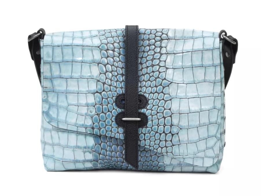 Fluevog Shoes Donna Blue Croc Leather Crossbody Bag for Women
