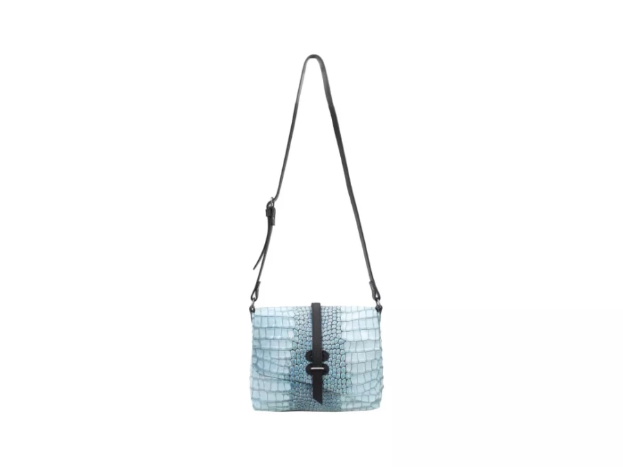 Fluevog Shoes Donna Blue Croc Leather Crossbody Bag for Women