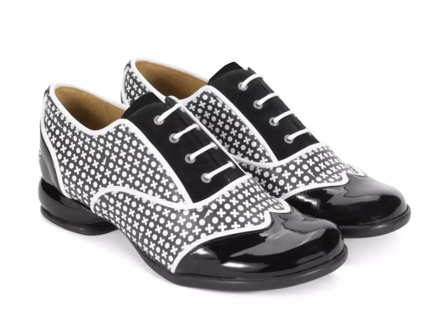 Fluevog Shoes Martha Black/White Contrast Lace-Up Sneakers