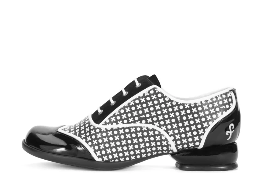Fluevog Shoes Martha Black/White Contrast Lace-Up Sneakers