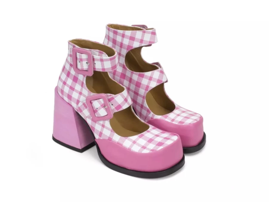 Fluevog Shoes Dionna Pink/White Double-Strap Women's Fashion Footwear