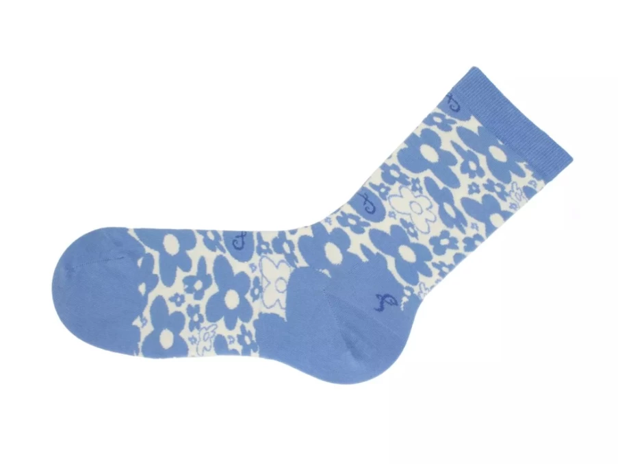 "Fluevog Shoes Blue Floral Twins Monkey Vog Socks | Custom Floral Socks for Women & Men"