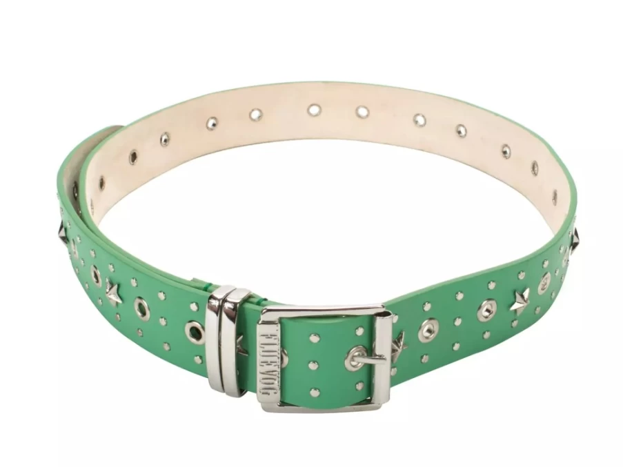 Fluevog Shoes Green Star-Studded Leather Croft Belt for Men & Women