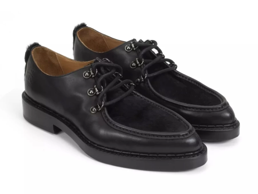 Fluevog Shoes Thorp Black D-Ring Lace-Up Leather Shoes for Men/Women