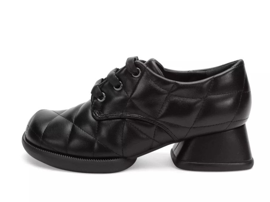 Fluevog Shoes Maika Black Quilted Lace-Up Heels for Women