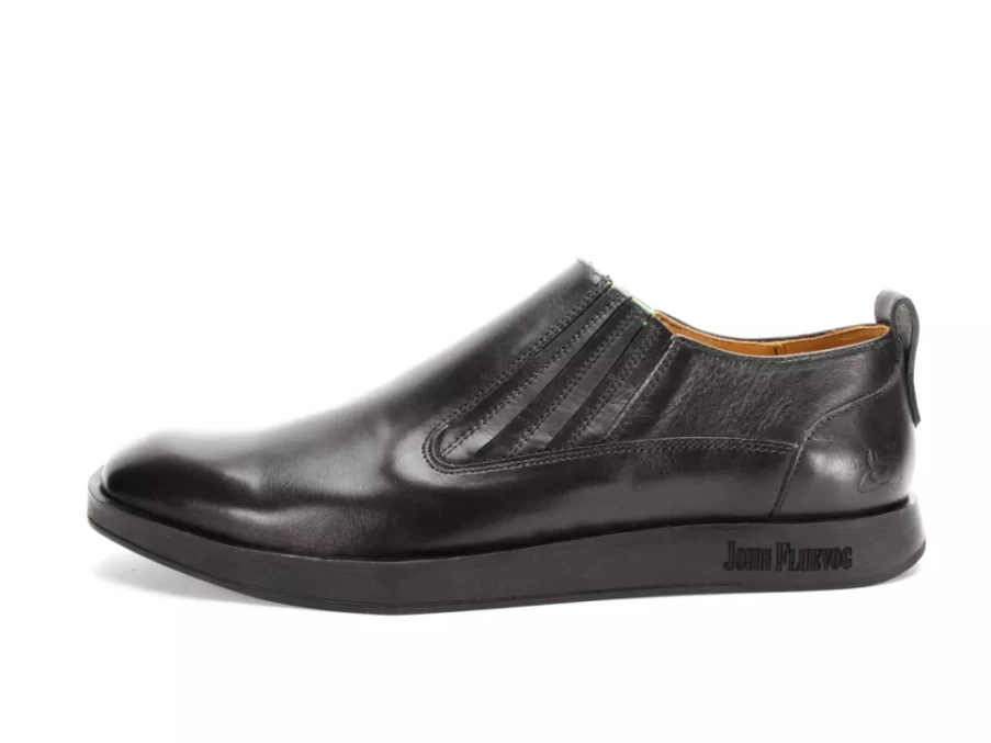Fluevog Black/Green Slip-On Leather Shoes | Snazzy Style