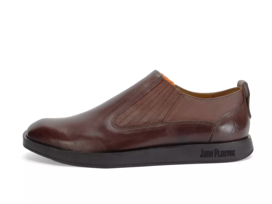 Fluevog Slip-On Leather Shoes for Men - Brown & Orange Casual Loafers