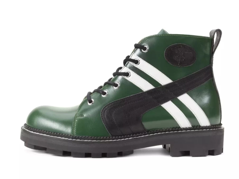 Fluevog Shoes Retro Green/Black Lace-Up Boots - Vintage Style Whitty Boots