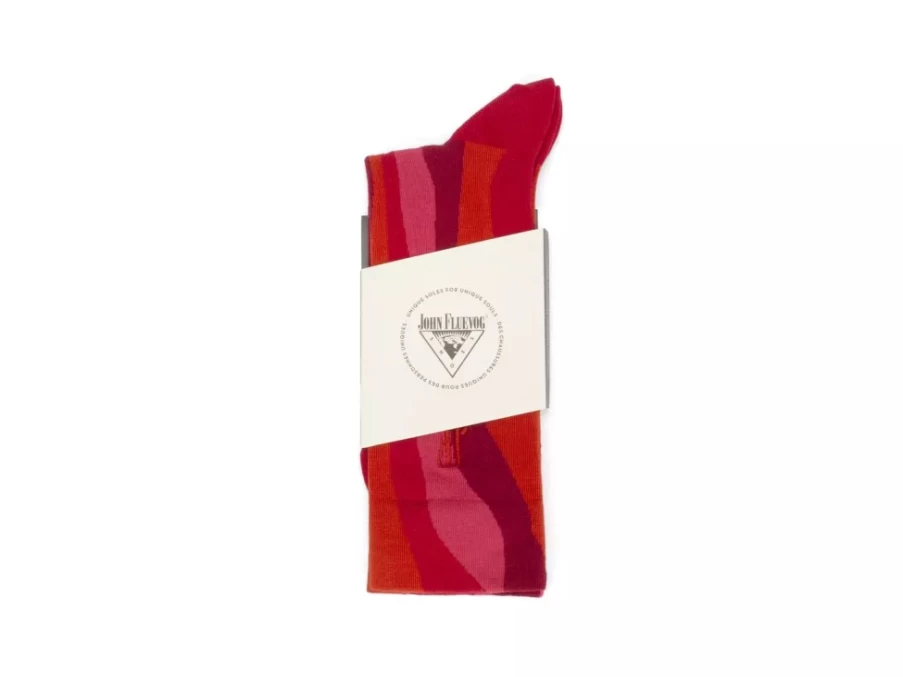 Fluevog Rogue Vog Colourful Wiggle Socks - Red Combo Stripe Pattern Funky Casual Footwear