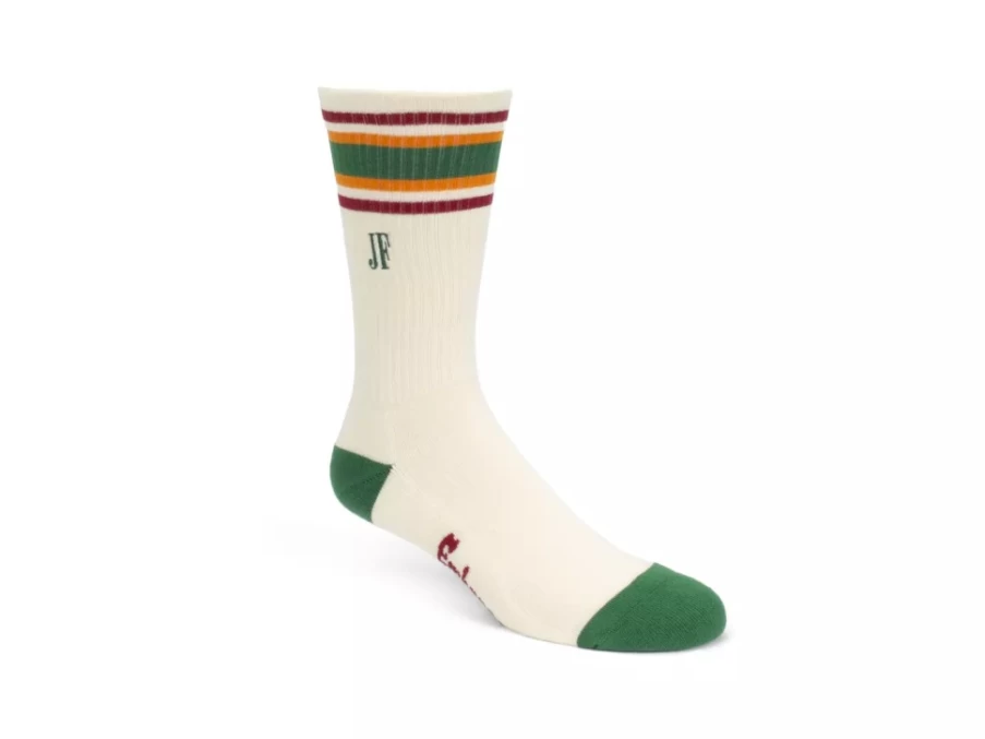 Fluevog Shoes Bandit Colourblock Varsity Socks in Cream and Green