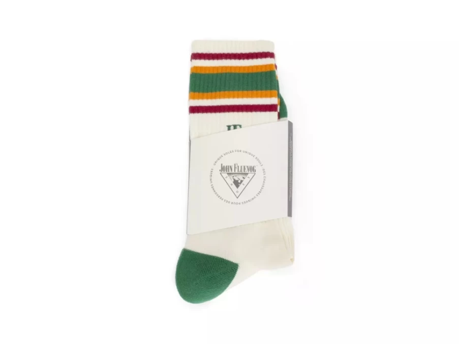 Fluevog Shoes Bandit Colourblock Varsity Socks in Cream and Green