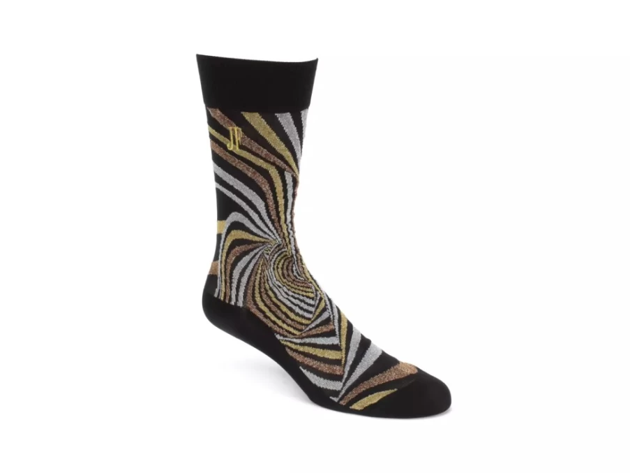 Fluevog Shoes Ford Vog Socks | Black/Metallic Optical Illusion Socks for Men & Women