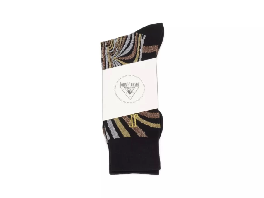 Fluevog Shoes Ford Vog Socks | Black/Metallic Optical Illusion Socks for Men & Women