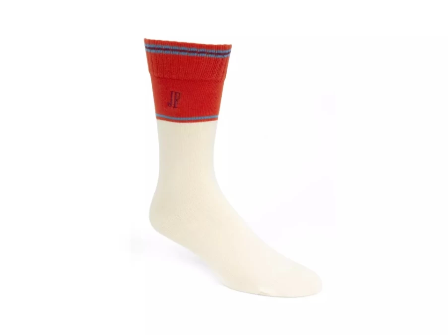 Fluevog Shoes Citta Vog Thick Colourblock Socks - Cream/Red Striped Casual Comfort Socks