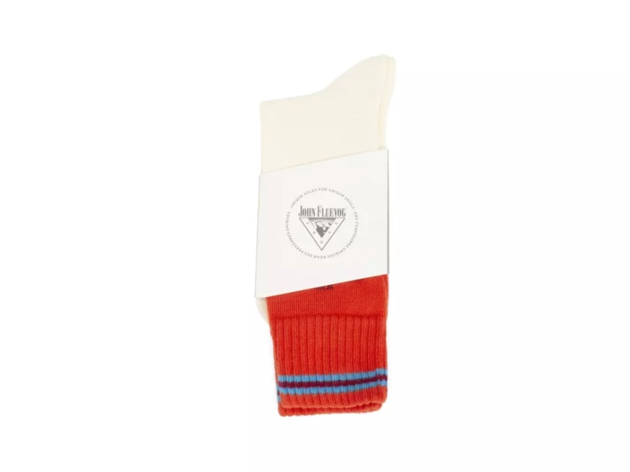 Fluevog Shoes Citta Vog Thick Colourblock Socks - Cream/Red Striped Casual Comfort Socks