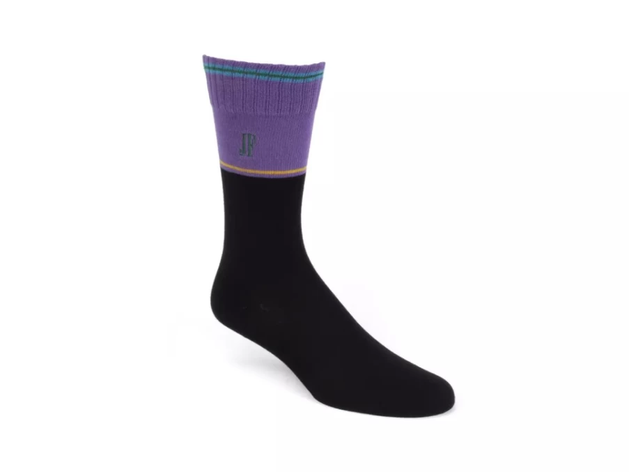 Fluevog Shoes Citta Vog Thick Colourblock Socks - Black/Lavender Comfortable Crew Socks