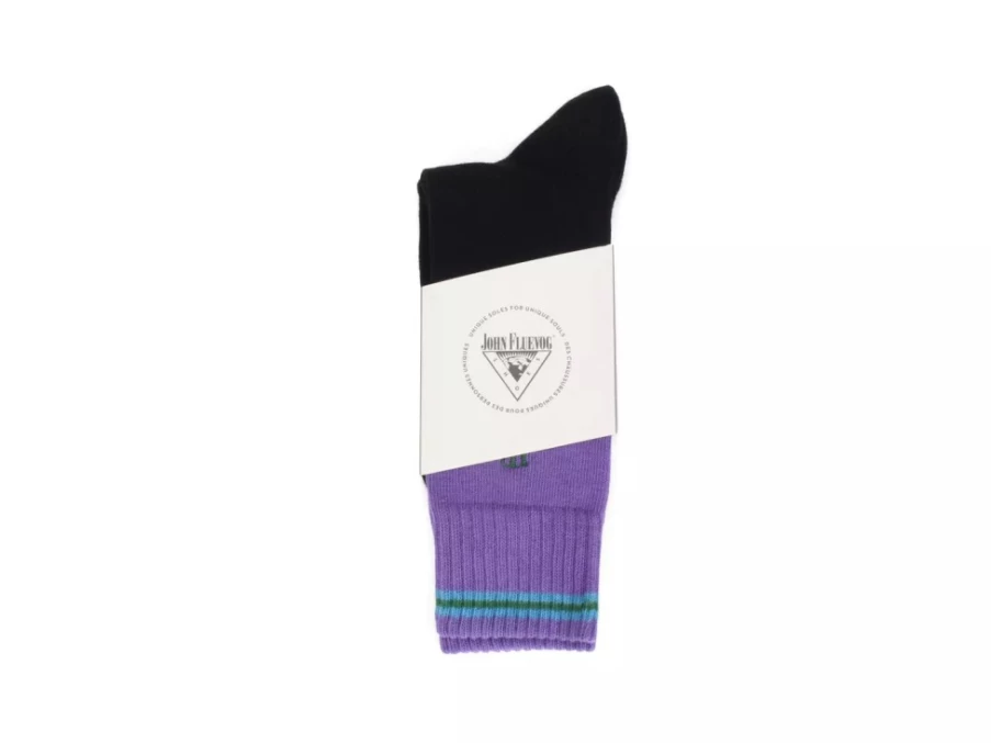 Fluevog Shoes Citta Vog Thick Colourblock Socks - Black/Lavender Warm Knit Socks