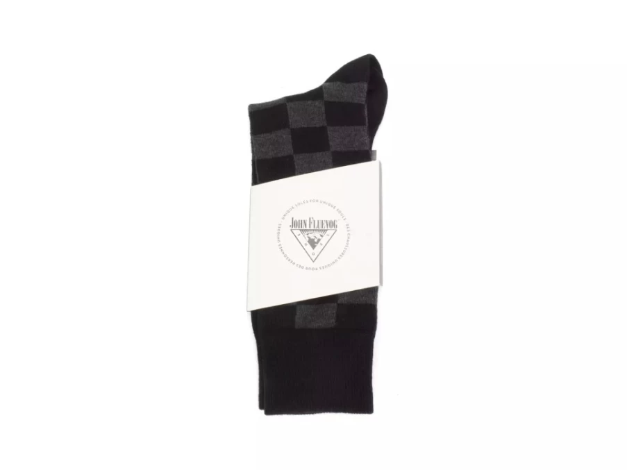 Fluevog Shoes Diego Vog Checkered Socks - Black/Grey Patterned Casual Socks