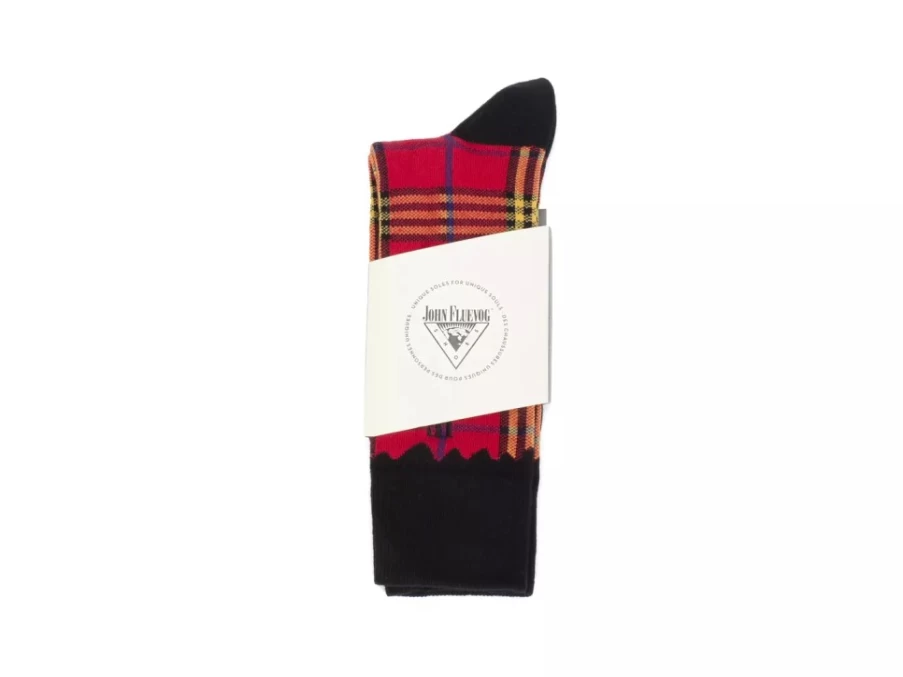 Fluevog Shoes Hazel Vog Red Knit Plaid Socks for Men & Women