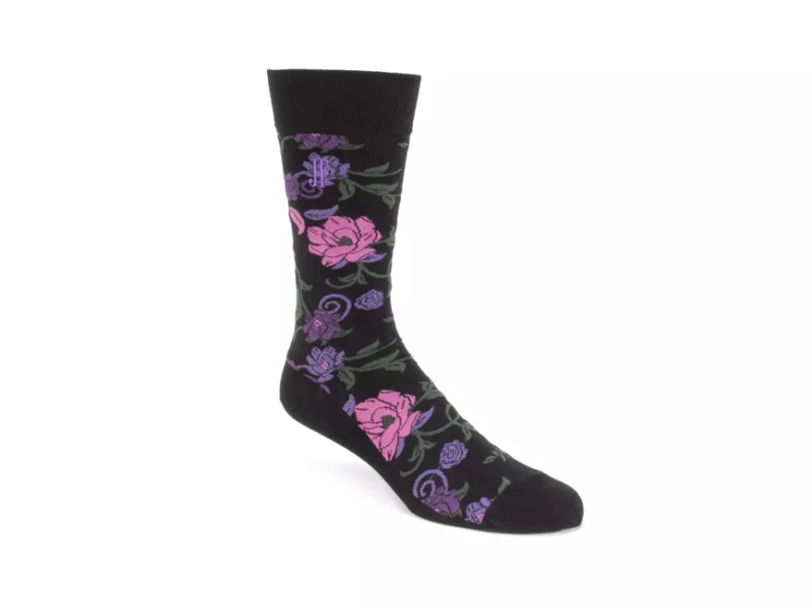 Fluevog Shoes Custom Floral Socks for Women - Black & Purple Vog Socks