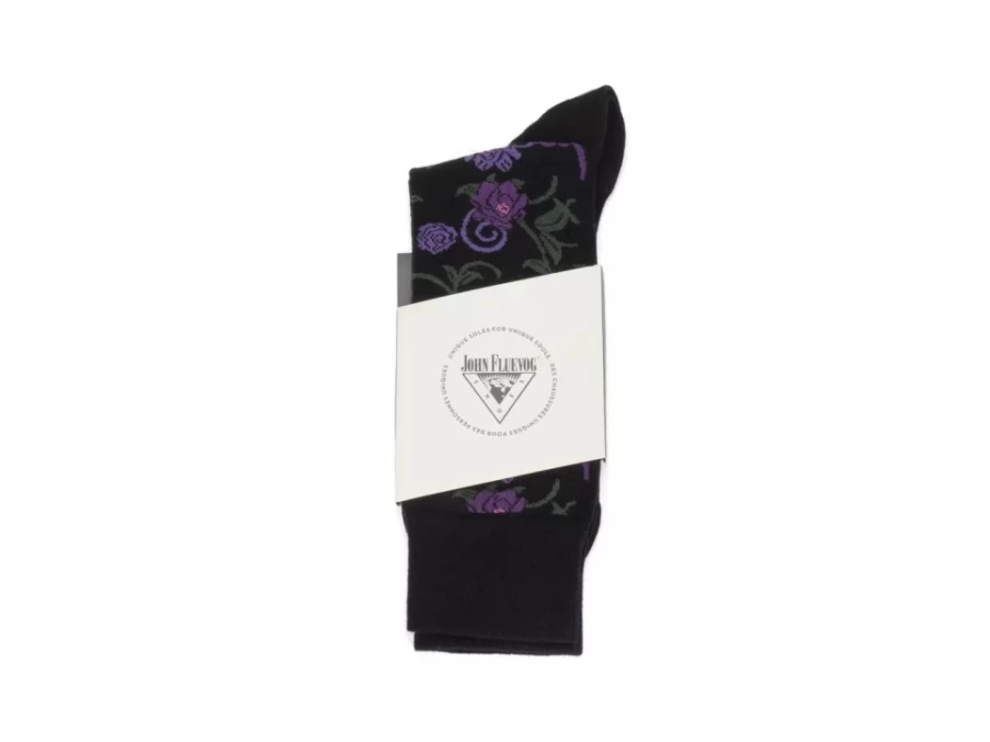 Fluevog Shoes Custom Floral Socks for Women - Black Purple Vog Socks